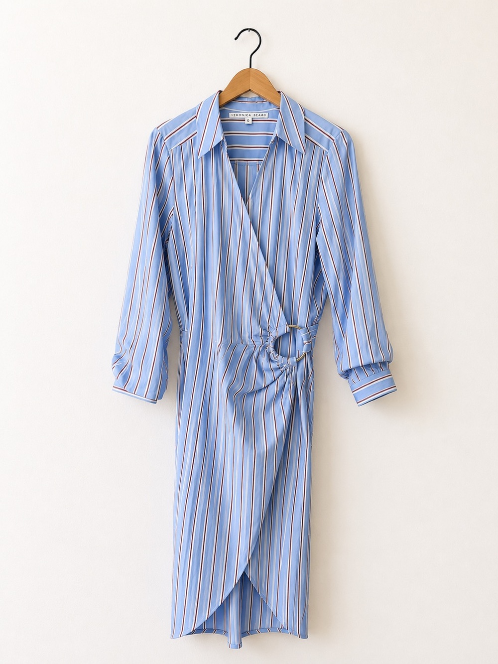 Veronica Beard Afton Striped Wrap Midi Dress NWOT Aero Blue Brick Size 16